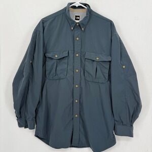 The North Face Mens Button Up Shirt Ventilated Fishing Hiking Utility Blue Large